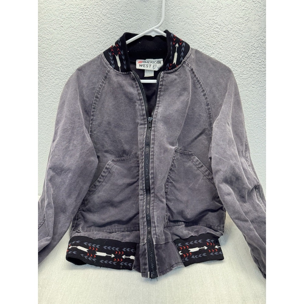 American West Western Jacket Womens Small Gray Full Zip Ranch Vintage 60003BK